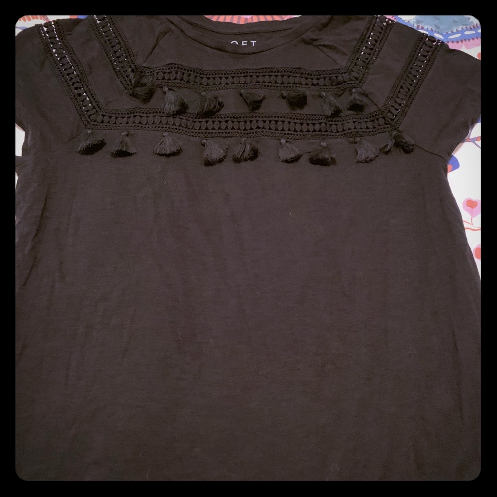 Loft Boho Black Tassel Crochet Top